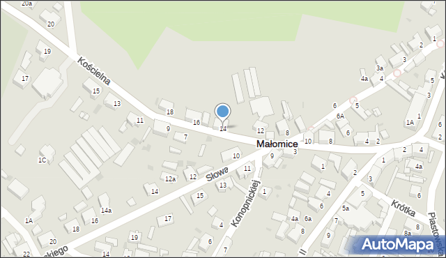 Małomice, Kościelna, 14, mapa Małomice