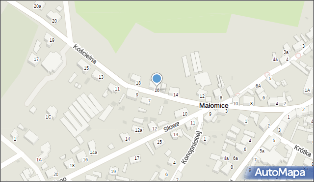 Małomice, Kościelna, 16, mapa Małomice