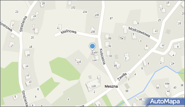 Meszna, Kościelna, 112, mapa Meszna
