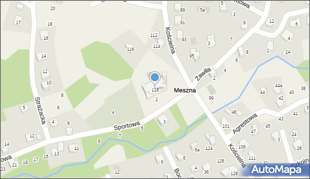 Meszna, Kościelna, 118, mapa Meszna