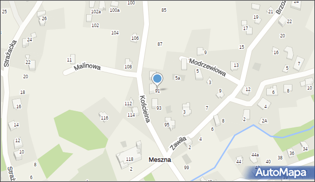 Meszna, Kościelna, 91, mapa Meszna