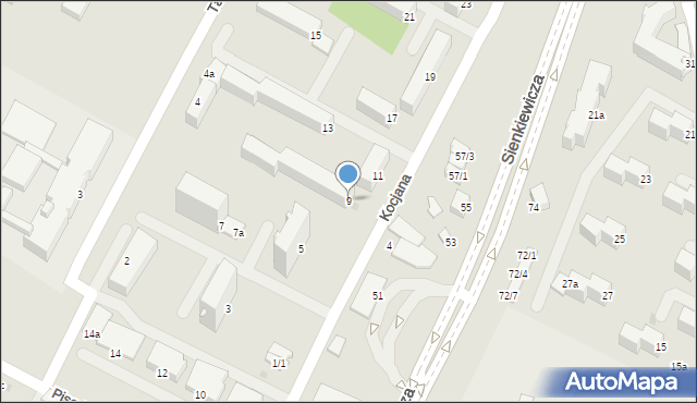Mielec, Kocjana, 9, mapa Mielca