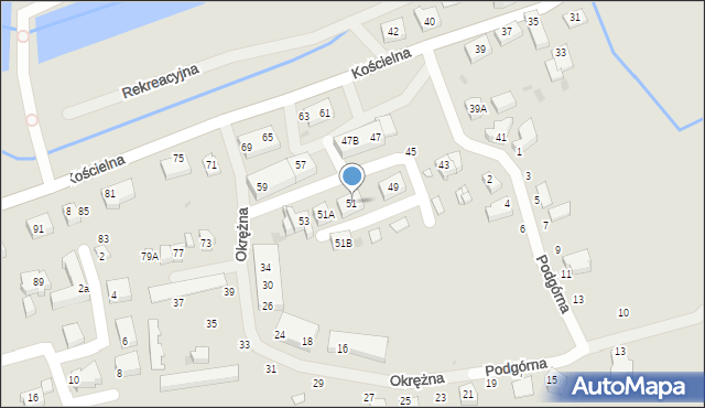 Mielno, Kościelna, 51, mapa Mielno