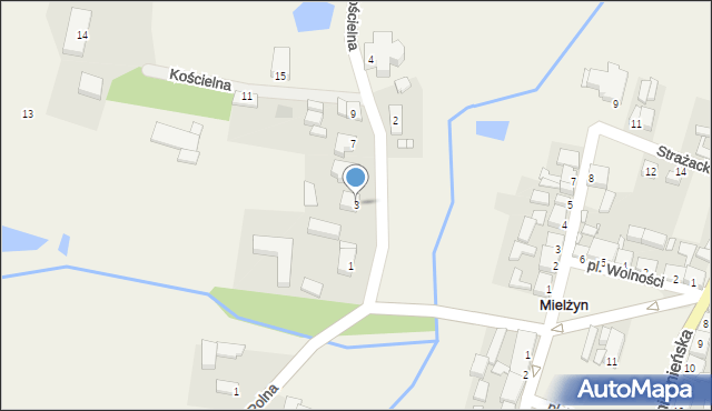 Mielżyn, Kościelna, 3, mapa Mielżyn