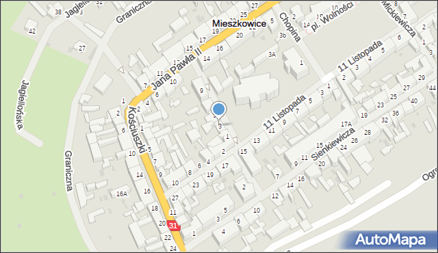Mieszkowice, Kościelna, 3, mapa Mieszkowice