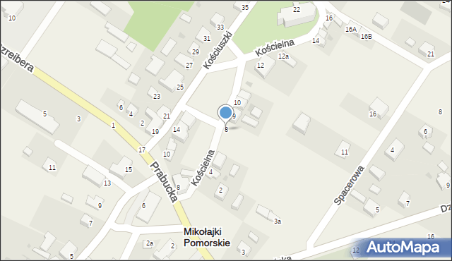 Mikołajki Pomorskie, Kościelna, 8, mapa Mikołajki Pomorskie
