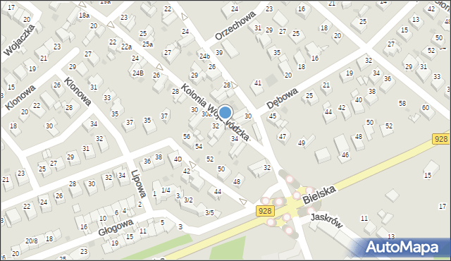 Mikołów, Kolonia Wojewódzka, 32a, mapa Mikołów