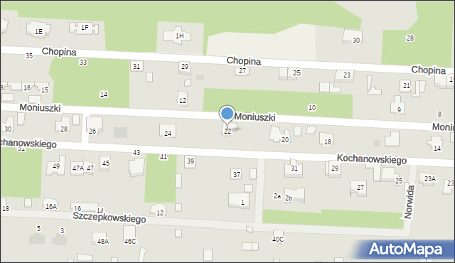 Milanówek, Kochanowskiego Jana, 22, mapa Milanówek