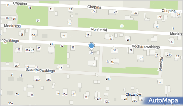 Milanówek, Kochanowskiego Jana, 37, mapa Milanówek