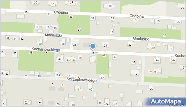 Milanówek, Kochanowskiego Jana, 43, mapa Milanówek