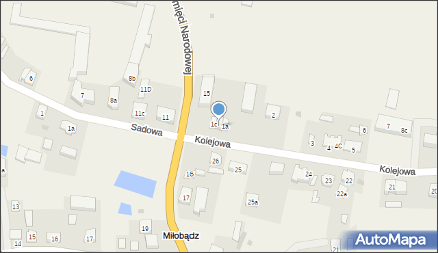Miłobądz, Kolejowa, 1b, mapa Miłobądz