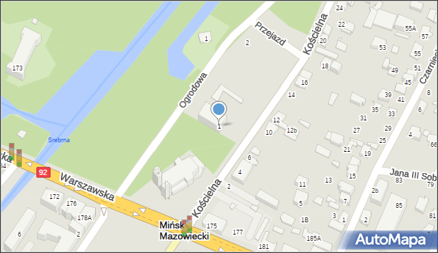 Mińsk Mazowiecki, Kościelna, 1, mapa Mińsk Mazowiecki