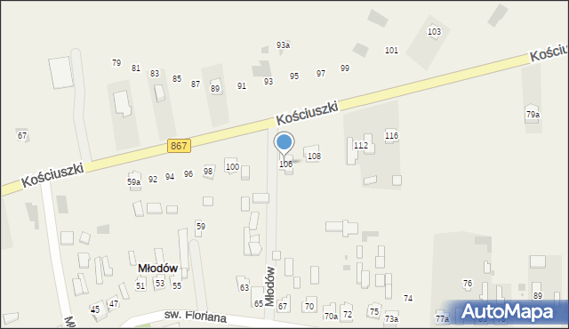 Młodów, Kościuszki Tadeusza, gen., 68a, mapa Młodów