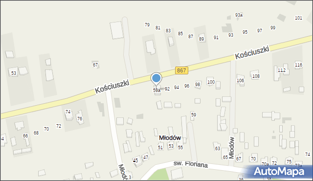 Młodów, Kościuszki Tadeusza, gen., 90, mapa Młodów