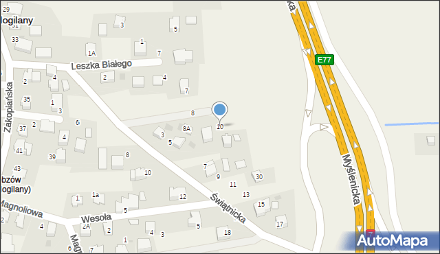 Mogilany, Kolberga Oskara, 10, mapa Mogilany