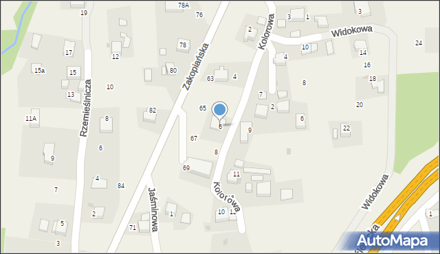 Mogilany, Kolorowa, 6, mapa Mogilany