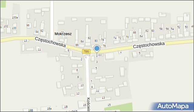 Mokrzesz, Kościelna, 1, mapa Mokrzesz