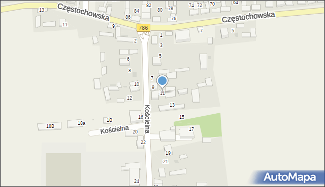 Mokrzesz, Kościelna, 11, mapa Mokrzesz