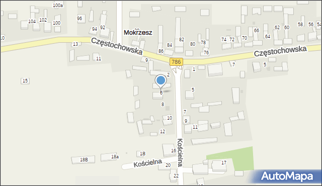 Mokrzesz, Kościelna, 6, mapa Mokrzesz