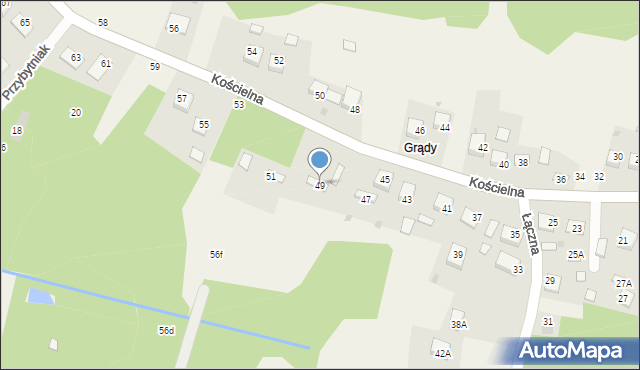 Mokrzyska, Kościelna, 49, mapa Mokrzyska