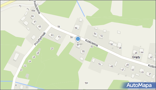 Mokrzyska, Kościelna, 57, mapa Mokrzyska