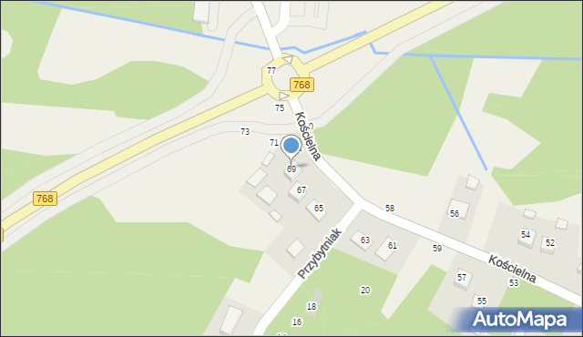 Mokrzyska, Kościelna, 69, mapa Mokrzyska