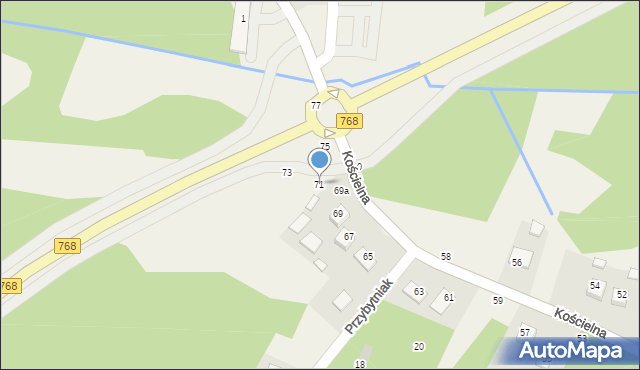 Mokrzyska, Kościelna, 71, mapa Mokrzyska
