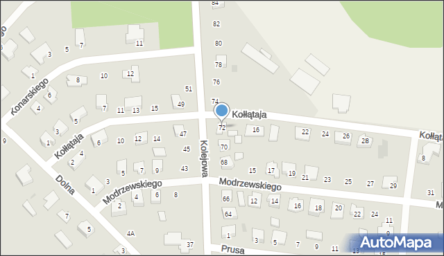 Mońki, Kolejowa, 72, mapa Mońki