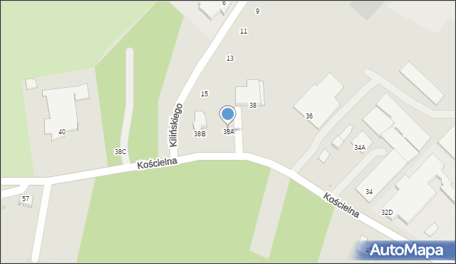 Mońki, Kościelna, 38A, mapa Mońki