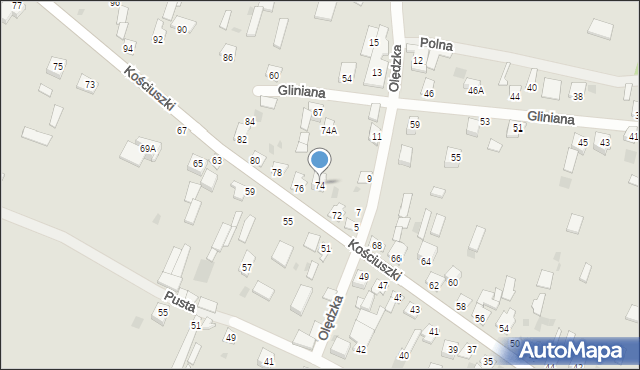 Mordy, Kościuszki Tadeusza, gen., 74, mapa Mordy