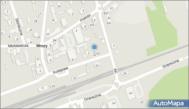 Mrozy, Kolejowa, 11, mapa Mrozy