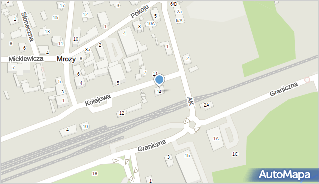 Mrozy, Kolejowa, 14, mapa Mrozy