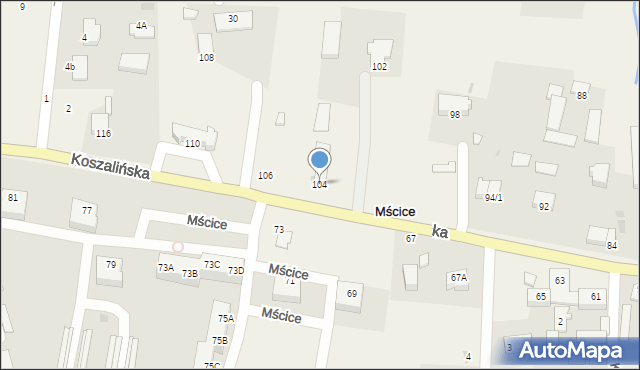 Mścice, Koszalińska, 104, mapa Mścice