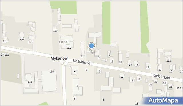 Mykanów, Kościuszki Tadeusza, gen., 3, mapa Mykanów