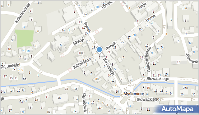 Myślenice, Kościuszki Tadeusza, gen., 2, mapa Myślenice