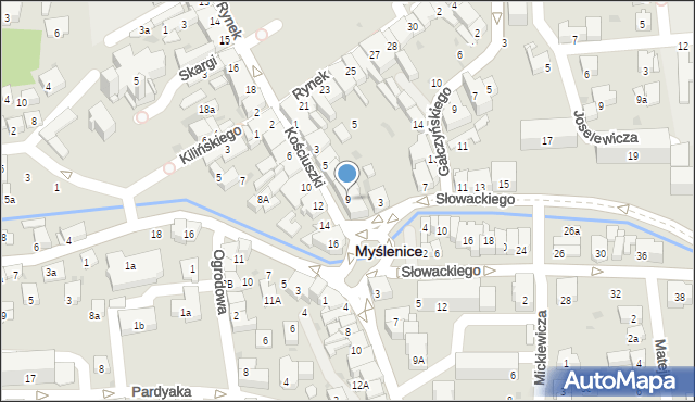 Myślenice, Kościuszki Tadeusza, gen., 9, mapa Myślenice