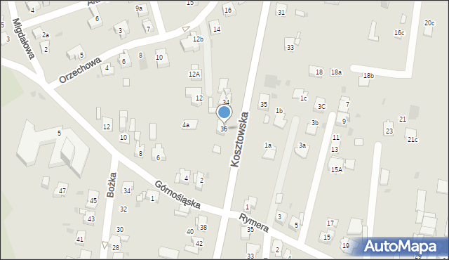 Mysłowice, Kosztowska, 36, mapa Mysłowice