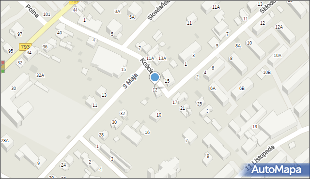 Myszków, Kościelna, 12, mapa Myszków