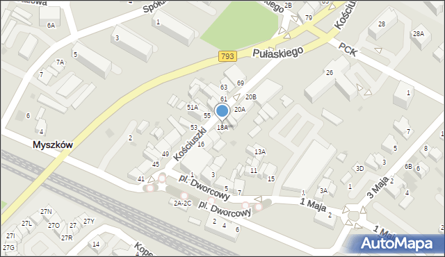 Myszków, Kościuszki Tadeusza, gen., 18A, mapa Myszków