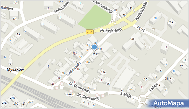 Myszków, Kościuszki Tadeusza, gen., 20A, mapa Myszków