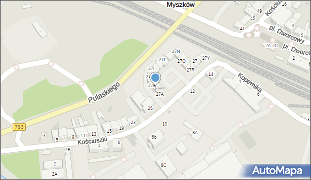 Myszków, Kościuszki Tadeusza, gen., 27C, mapa Myszków