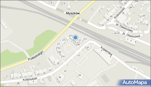 Myszków, Kościuszki Tadeusza, gen., 27P, mapa Myszków