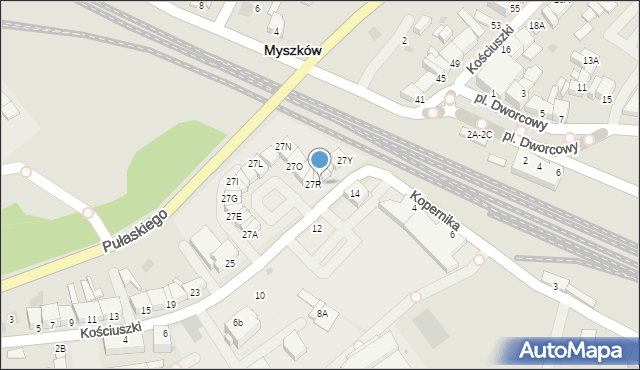 Myszków, Kościuszki Tadeusza, gen., 27S, mapa Myszków