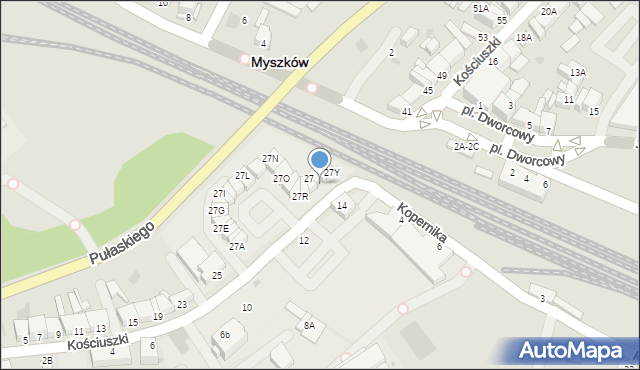 Myszków, Kościuszki Tadeusza, gen., 27U, mapa Myszków