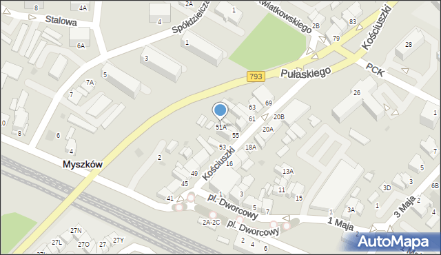 Myszków, Kościuszki Tadeusza, gen., 51A, mapa Myszków