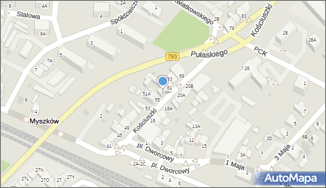 Myszków, Kościuszki Tadeusza, gen., 59, mapa Myszków