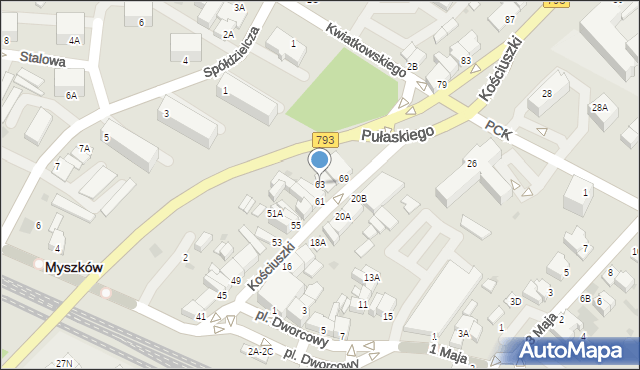 Myszków, Kościuszki Tadeusza, gen., 63, mapa Myszków