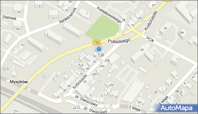Myszków, Kościuszki Tadeusza, gen., 67A, mapa Myszków