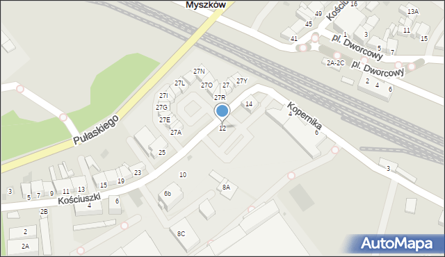 Myszków, Kościuszki Tadeusza, gen., 12, mapa Myszków