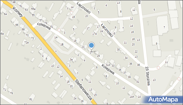 Myszyniec, Kolejowa, 27, mapa Myszyniec